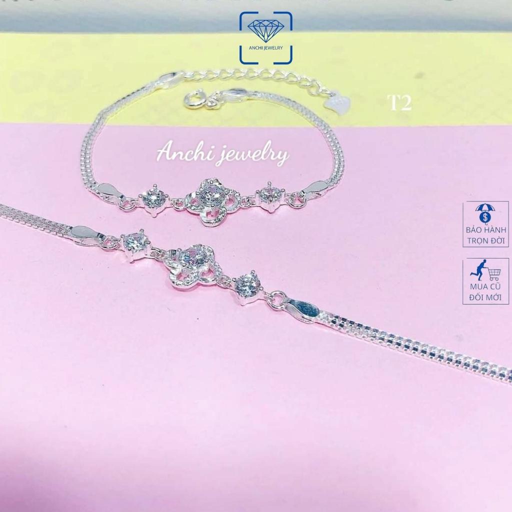 Lắc tay nữ mặt trái tim/ cỏ 4 lá bạc ta nguyên chất, Anchi jewelry