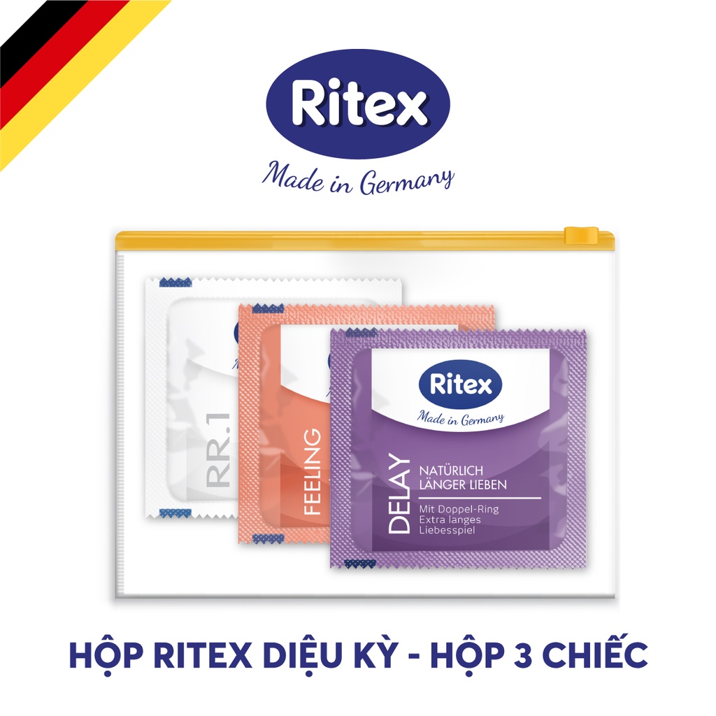 Bao cao su Ritex kỳ diệu cảm xúc, bao cao su ôm sát, kéo dài thời gian chống xuất tinh sớm - Hộp mix(rr.1,delay,feeling)