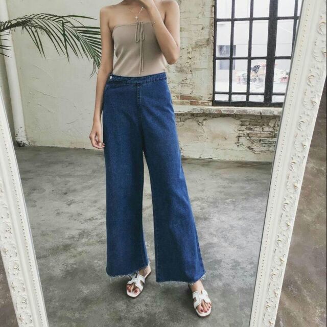 (Sẵn) Quần jean suông ống rộng lưng cao - quần culottes jeans cao cấp (hình thật ở cuối) | BigBuy360 - bigbuy360.vn