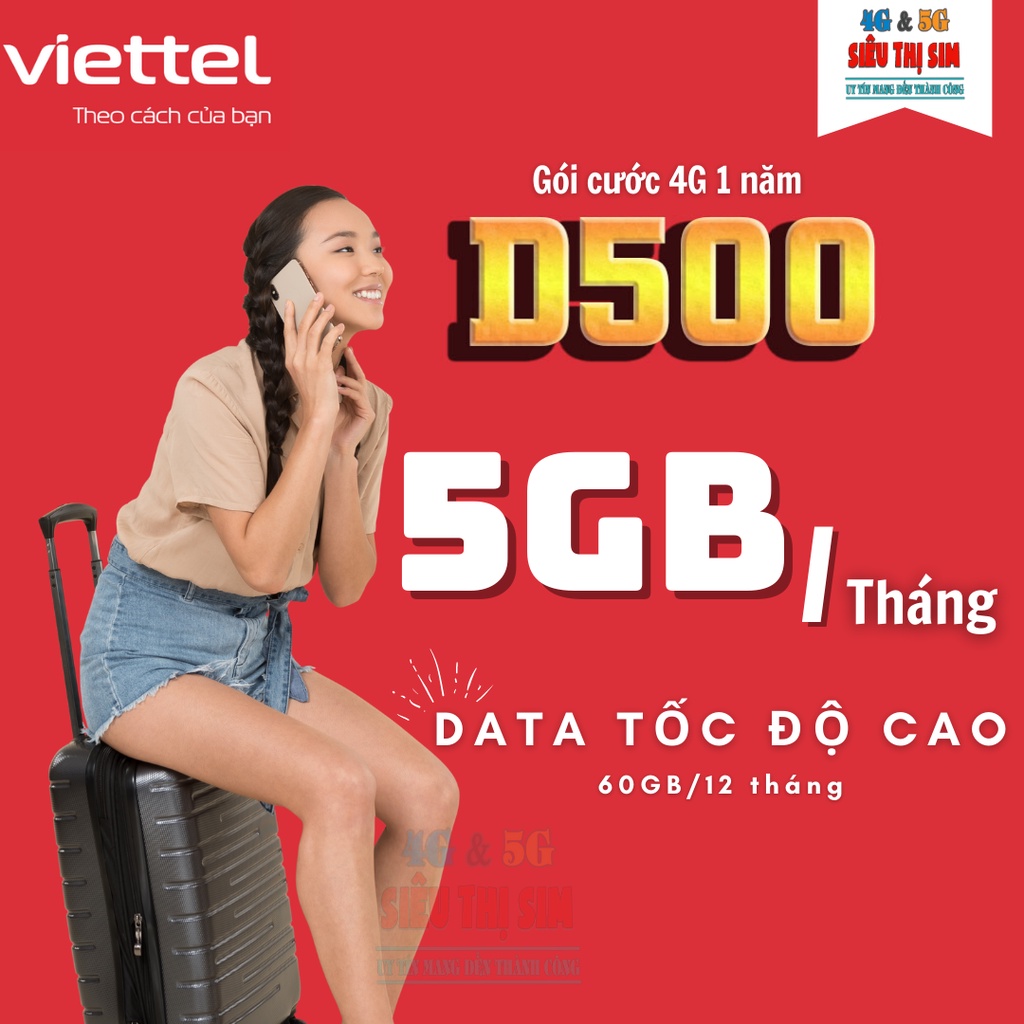 ✿{FREE 360 NGÀY} Sim Viettel 4G D500T, D500 5Gb/Tháng tốc độ cao, miễn phí 1 năm, nghe gọi nhắn tin được, …