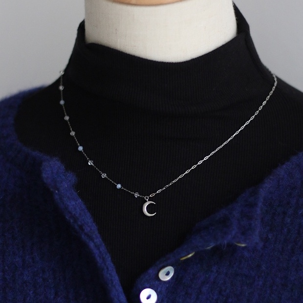 Dây chuyền titan xâu đá màu mặt trăng khuyết không gỉ WN2206