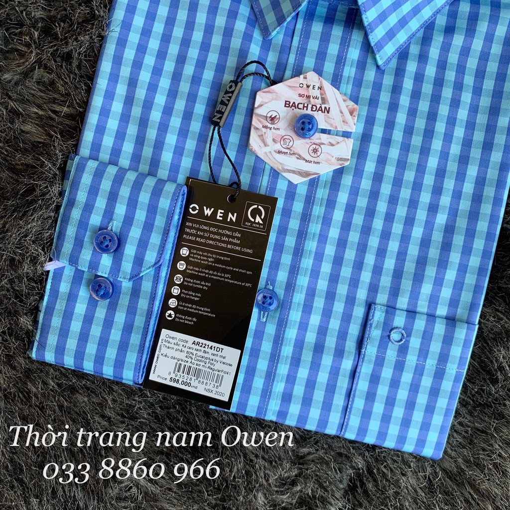 OWEN - Áo sơ mi dài tay Owen Slimfit chất sợi tre kẻ ngang xám xanh 23314 | BigBuy360 - bigbuy360.vn