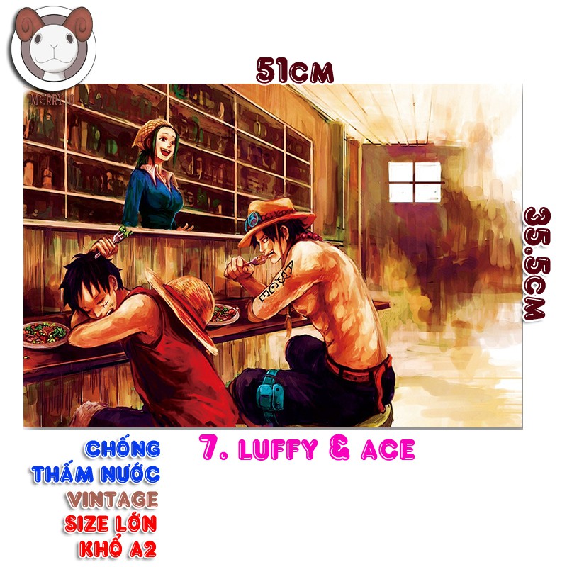 Poster 51x36cm ONE PIECE CHỦ ĐỀ Vintage - Hình Vua Hải Tặc - TEAM LUFFY - TEAM THẤT VŨ HẢI - SHANKS - ACE - LUFFY