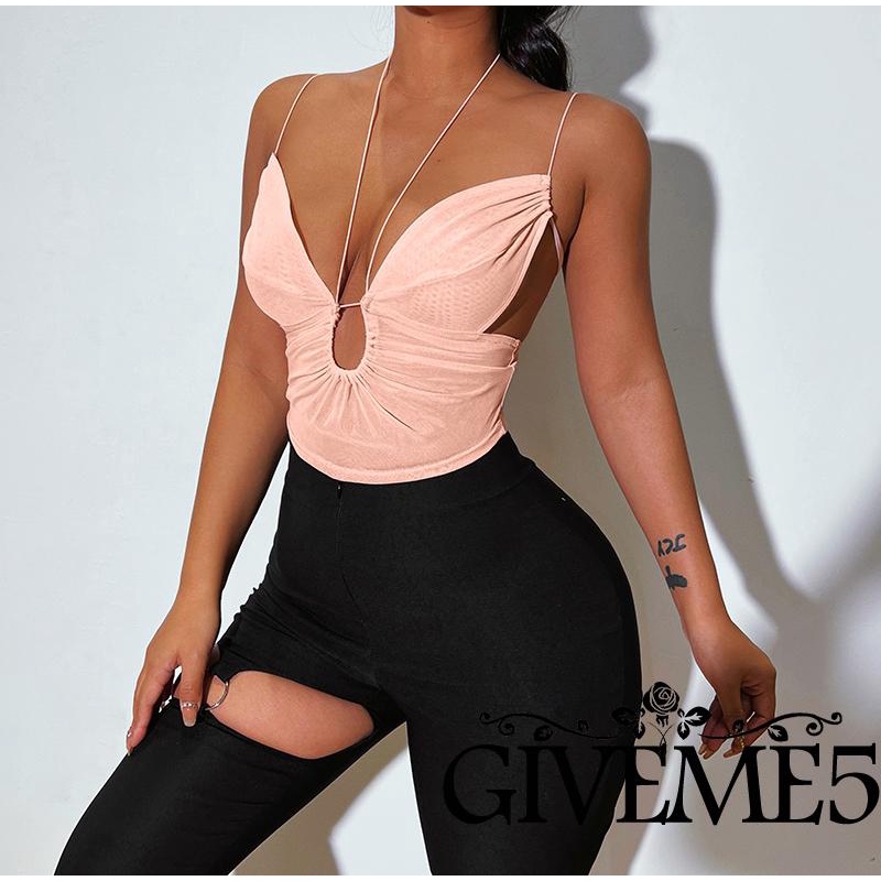 Áo Croptop Hai Dây Ôm Sát Màu Trơn Hở Lưng Cho Nữ