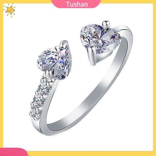 Nhẫn đeo tay kim loại hình trái tim đính đá xinh xắn cho nữ