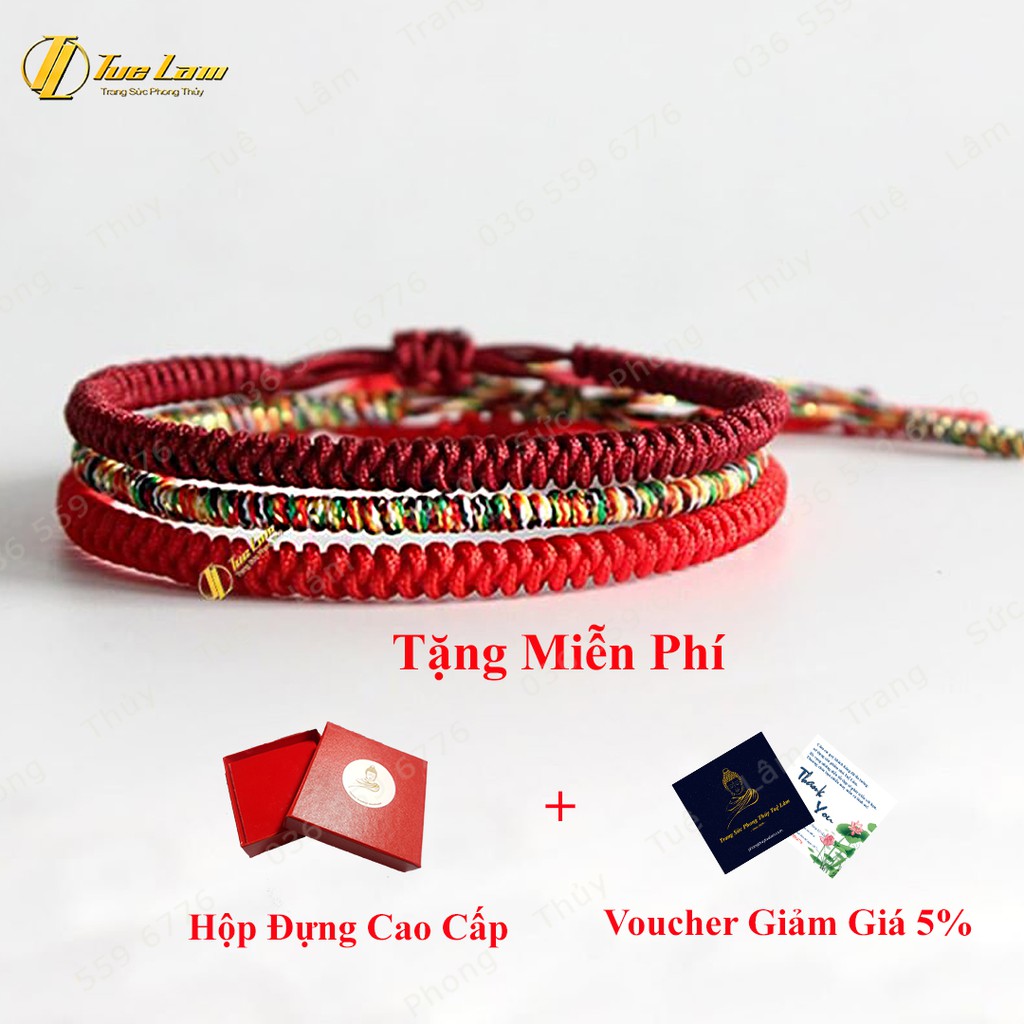 [DIY bracelets] Vòng Tay Set 3 Vòng Chỉ Tây Tạng Tông Đỏ Ngũ Sắc - DIY Tuệ Lâm