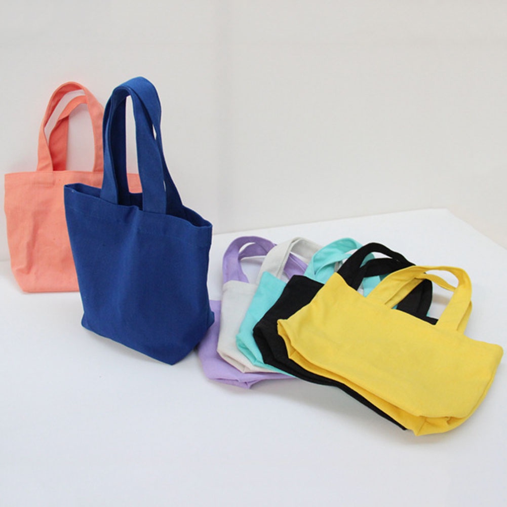 Túi Xách Tay Đựng Hộp Cơm Trưa Bằng Vải Bạt Cotton Sức Chứa Lớn Có Thể Gấp Gọn