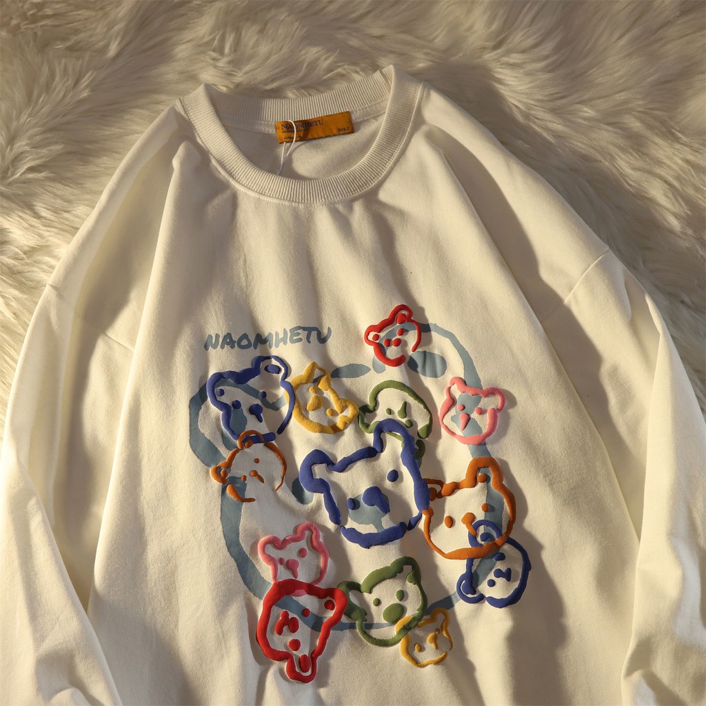 Áo Thun Tay Dài Cổ Tròn In Hình Gấu Xốp Phong Cách Retro Nhật Bản Cho Nam Và Nữ | BigBuy360 - bigbuy360.vn