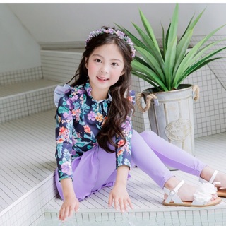 Set đồ bơi dài tay màu tím xinh xắn cho bé gái 5-10 tuổi