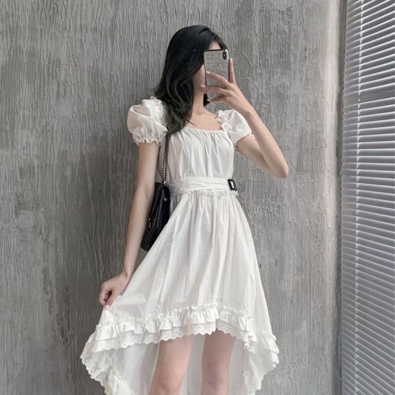 Đầm Xòe Tay Ngắn Phồng Màu Đen Thời Trang Mùa Hè 2022 Cho Nữ