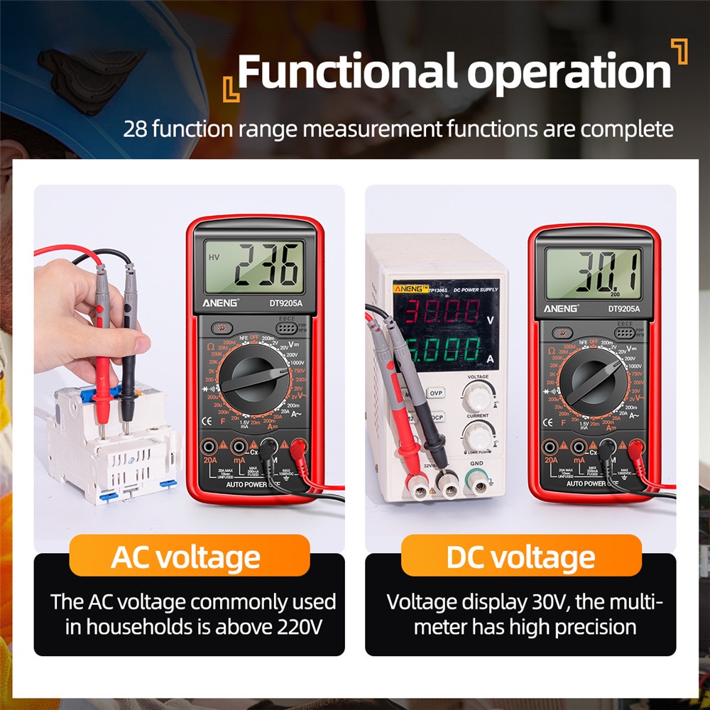 Đồng hồ đo điện vạn năng Pcbfun ANENG DT9205A tích hợp màn hình kỹ thuật số LCD