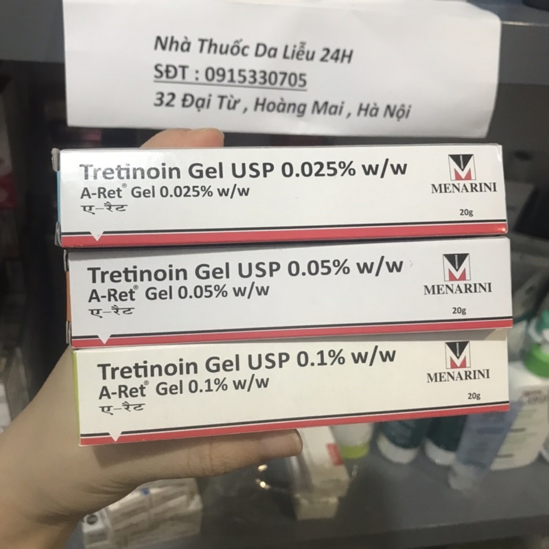 [Mã COSDAY - 50k đơn 250k] Tretinoin Aret Usp 20g 0,025% 0,05% 0,1% A-Ret gel hỗ trợ mụn chống lão hoá