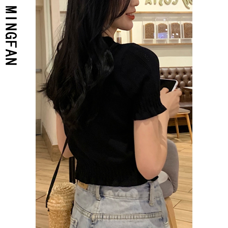 Thời trang Áo croptop dệt kim tay ngắn thời trang quyến rũ cho nữ