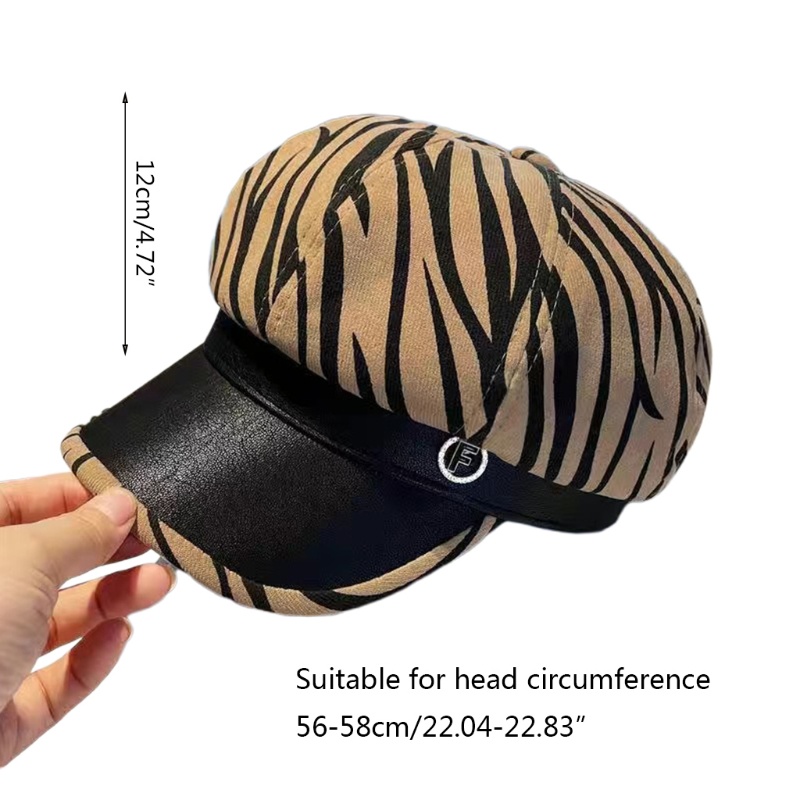 Nón Beret Họa Tiết Ngựa Vằn Đính Đá Thời Trang Retro Anh Quốc