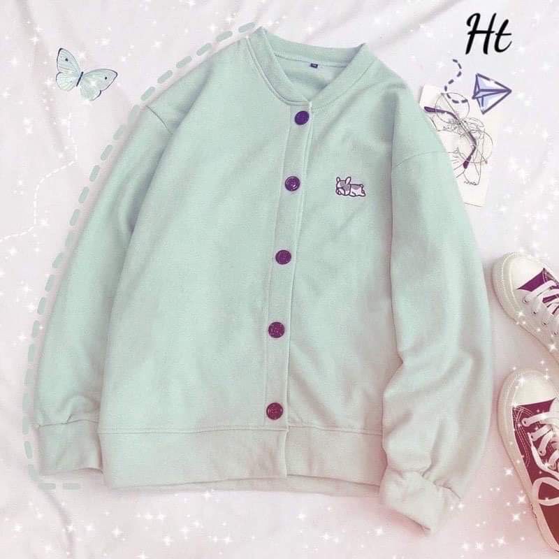 [RẺ VÔ ĐỊCH] Áo khoác bomber cadigan cún nằm logo ngực