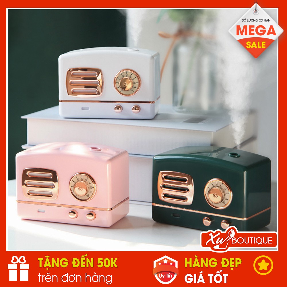 Máy Phun Sương Binbo Mini Hình Đài Cassette Hơi Nước Tạo Ẩm, Khử Mùi Trong Phòng Có Đèn Led Ngủ (Tặng Kèm Dây Sạc)