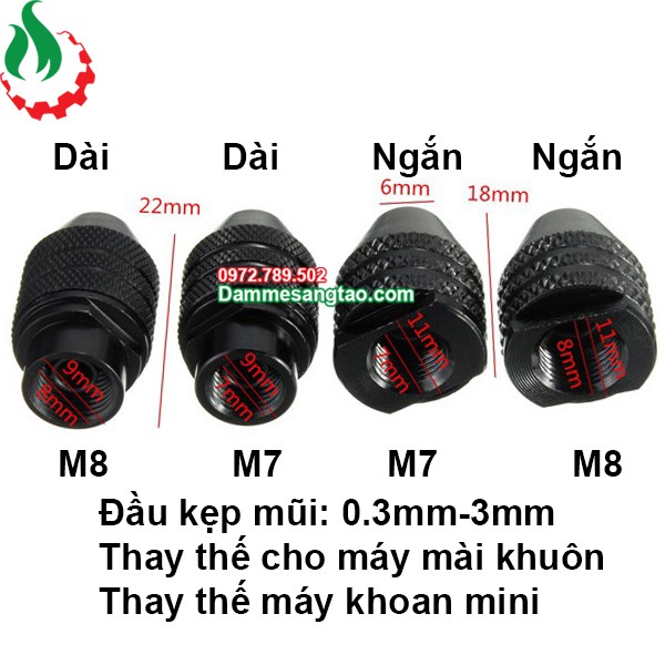 Đầu kẹp mũi khoan đa năng 3 chấu lỗ ren M7 M8