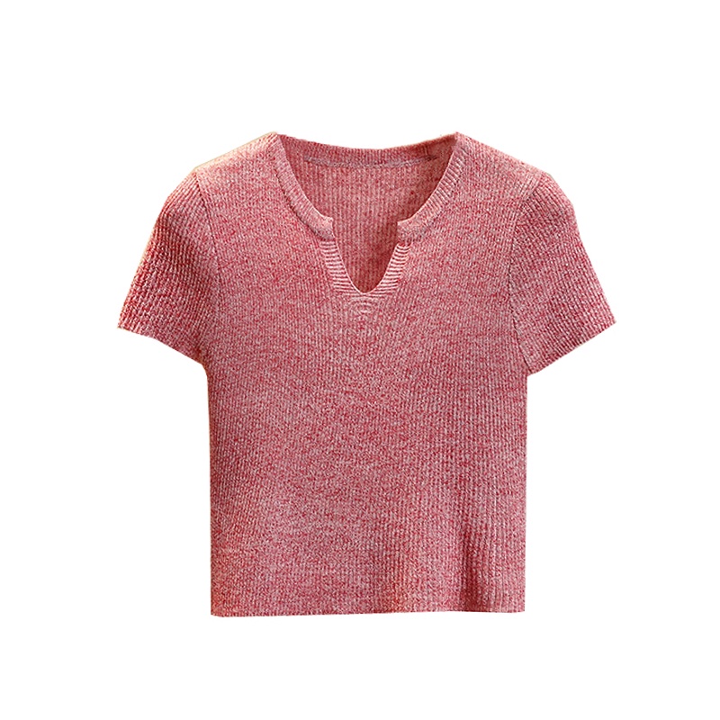 Áo Croptop Dệt Kim Tay Ngắn Cổ Chữ V Thời Trang Mùa Hè Phong Cách Hàn Quốc Cho Nữ