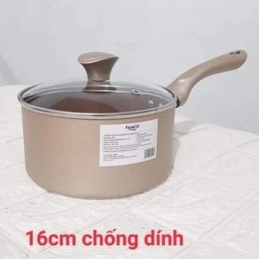 (giá sỉ) NỒI QUẤY BỘT NHÔM NGUYÊN CHẤT CHỐNG DÍNH FAMCO ĐÁY TỪ - SIZE 16CM