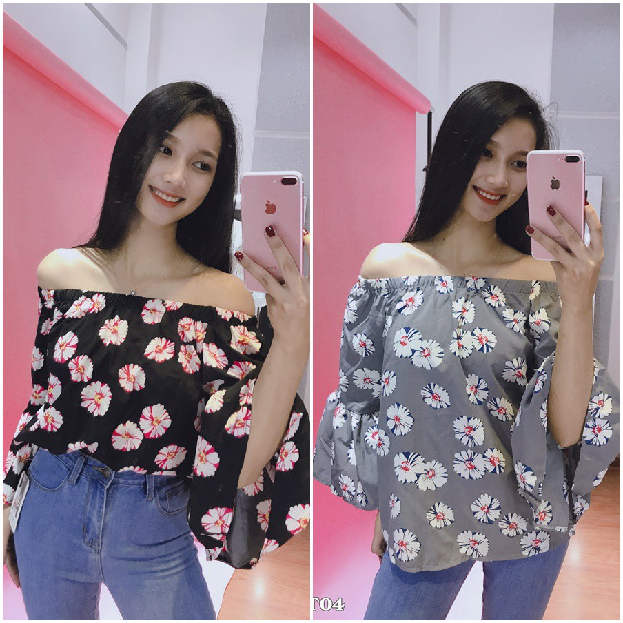 (Ảnh thật) Áo kiểu bẹt vai, tay chuông thời trang Thái Lan AO014 | Shopee Việt Nam