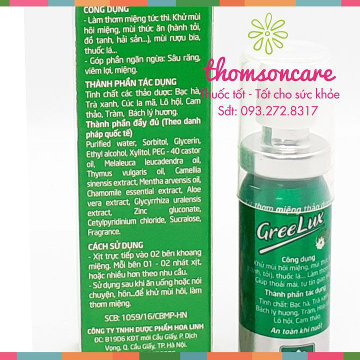 Xịt thơm miệng Greelux Extra Cool Thảo Dược chai 12ml - nước khử mùi hôi miệng gree lux bạc hà bình mini