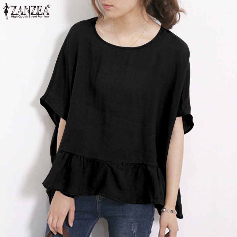 Zanzea Áo Thun Nữ Ngắn Tay Cổ Tròn Form Rộng Thời Trang Hàn