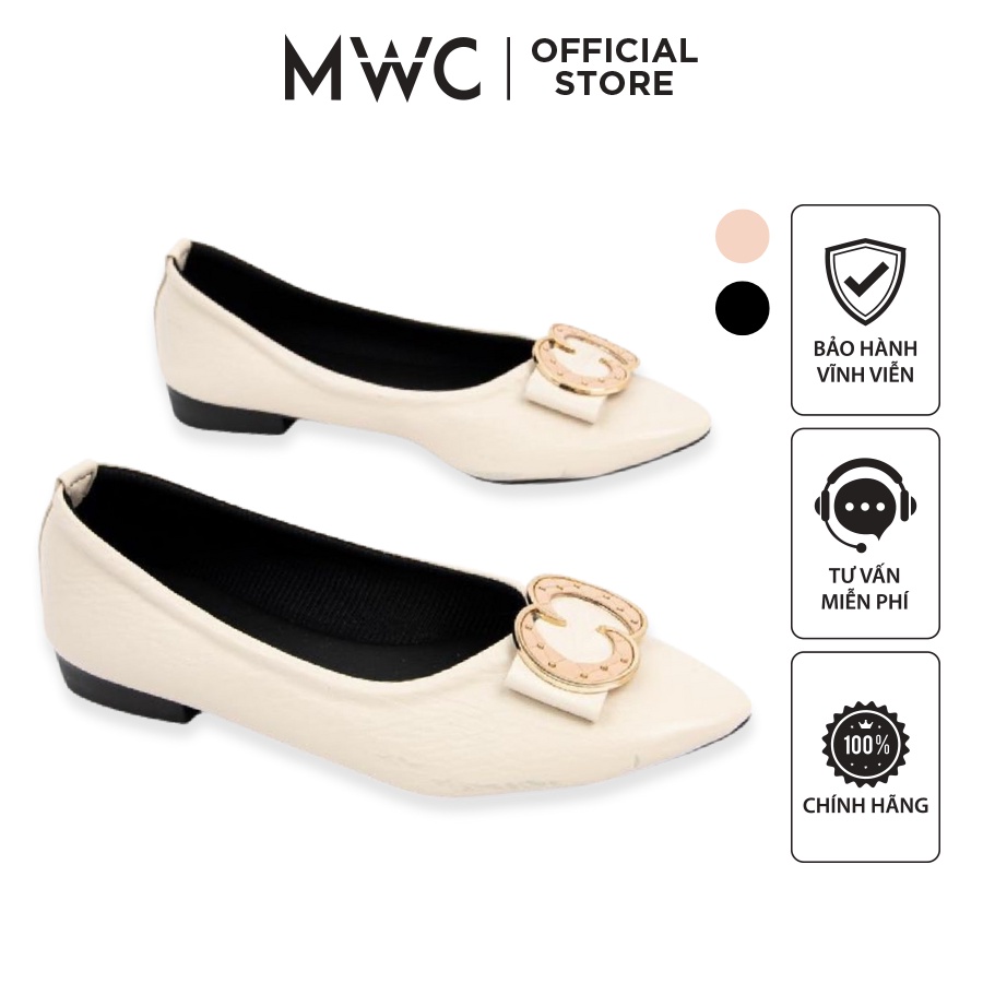 Giày MWC 2223 - Giày Búp Bê Đế Bệt - Búp Bê Phối Khoá - Giày Búp Bê Mũi Nhọn - Búp Bê Da Mềm - Giày Búp Bê Hiện Đại