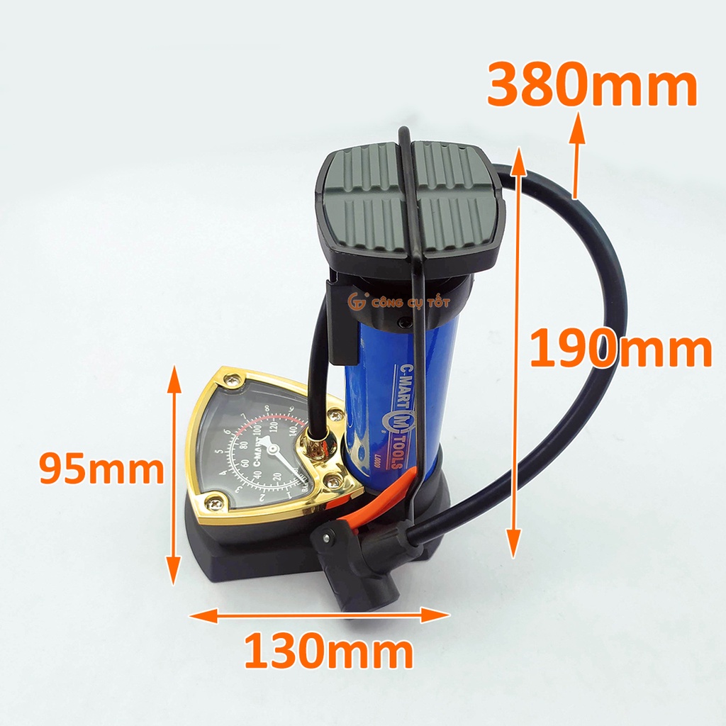 Bơm đạp chân đứng có đồng hồ 10 cân hơi C-Mart L0009