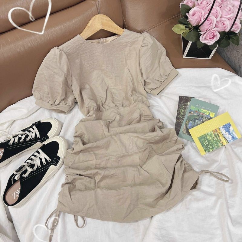 ĐẦM NUDE RÚT DÂY HÔNG 2 BÊN