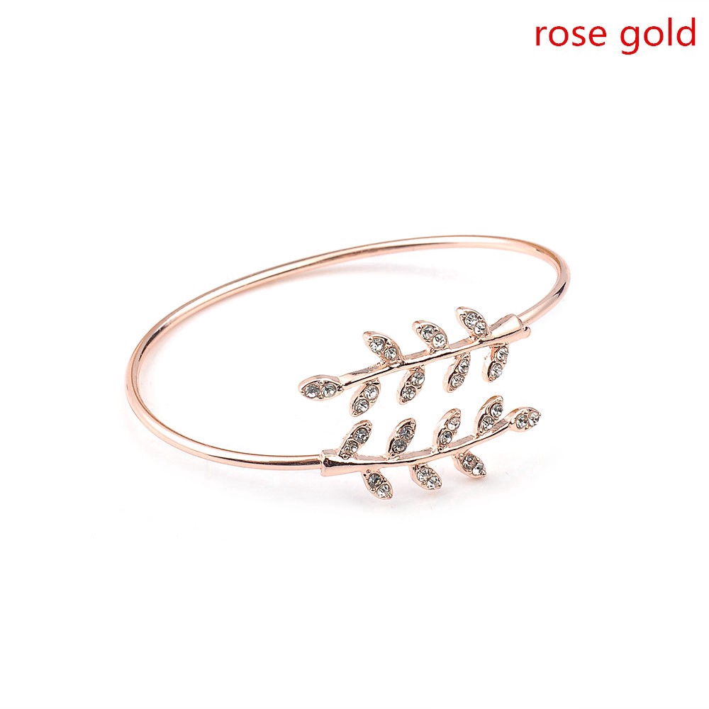 Vòng tay hở thiết kế hình chiếc lá đính đá thời trang xinh xắn