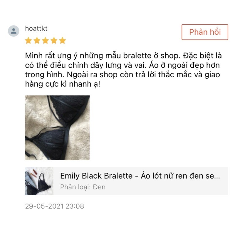 Emily Black Bralette - Áo lót nữ ren đen sexy thoải mái