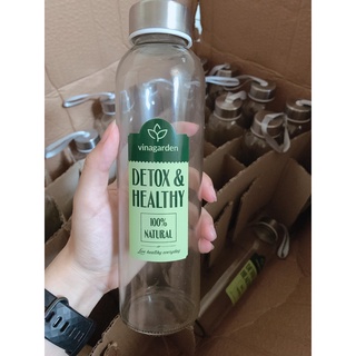 Chai thủy tinh nắp có dây xách , hàng loại 1 cao cấp dầy dặn , bình lọ đựng trà nước in logo màu xanh