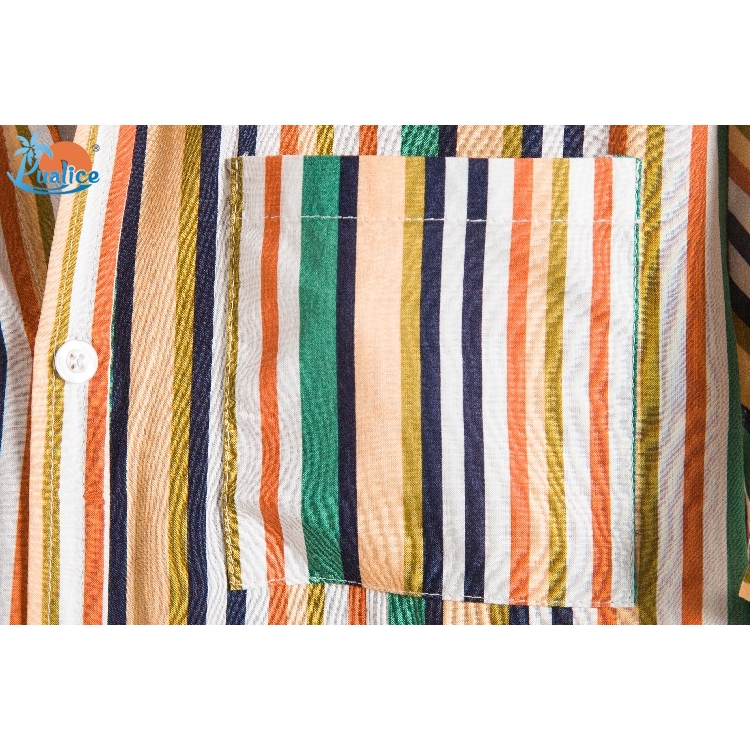 Men Shirt Short Sleeve Striped Button Up Shirt Summer Casual Blouse Tee Tops
