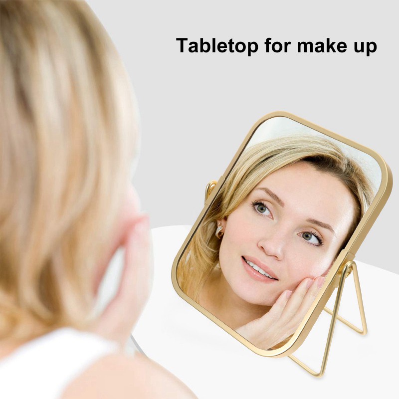 Gương Trang Điểm Để Bàn Có Giá Đỡ Kim Loại Xoay 360 Độ
