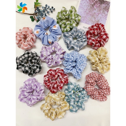 Dây Cột Tóc Vải 6 Màu Trơn Họa Tiết Kẻ Sọc Dành Cho Nữ