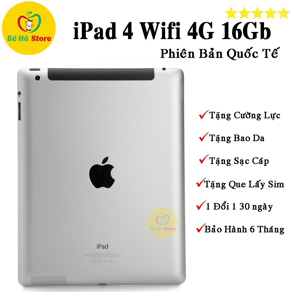 Máy Tính Bảng iPAD 4 - 16Gb (4G + Wifi) - Màn Rentina Đẹp - Pin Cực Khỏe - Loa To - Tặng Đủ Phụ Kiện Đi Kèm | BigBuy360 - bigbuy360.vn