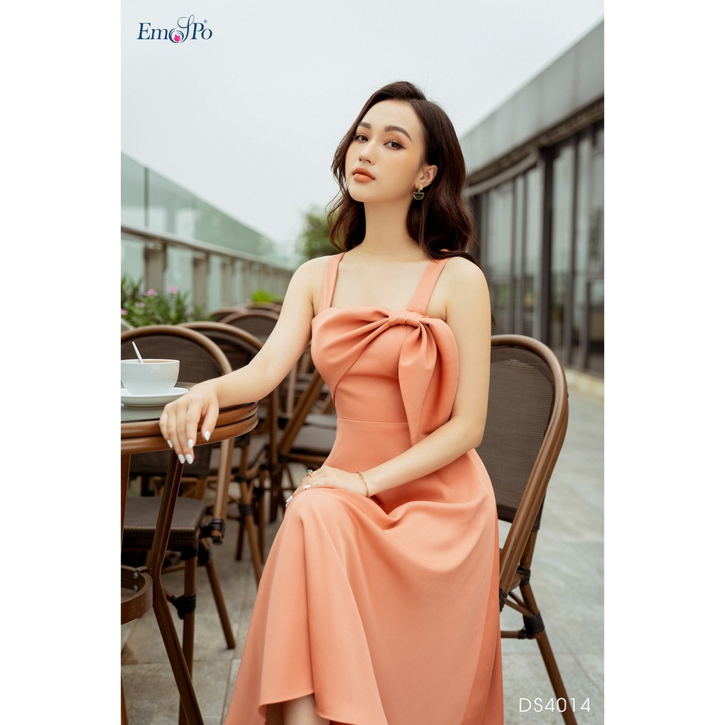 Đầm xòe hai dây, luồn nơ Emspo DS4014