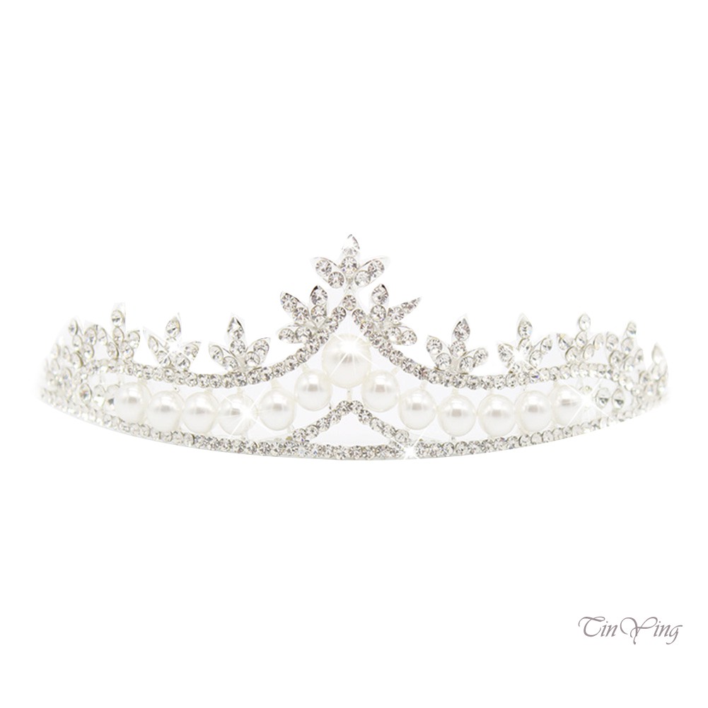 GETNOIVAS Vương miện đính đá pha lê và ngọc trai nhân tạo sang trọng thời trang dành cho cô dâu