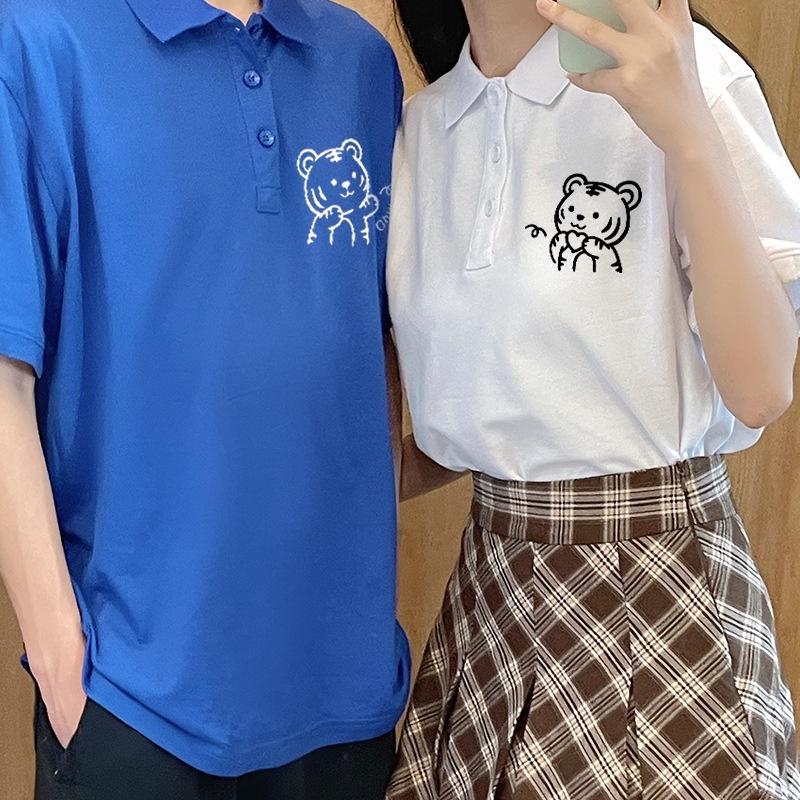 Áo Polo Nữ Nam Tay Lỡ In Hình Cặp Gấu Biết Yêu Phong Cách Năng Nộng Hàn Quốc Đơn Giản TTQ0461