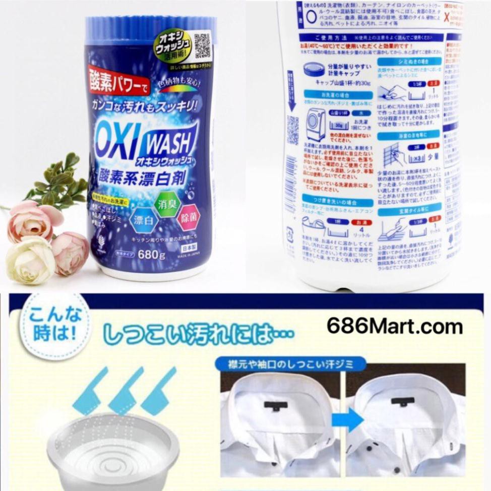 [Mua nhiều giảm giá] Combo 2 Bột giặt tẩy đa năng siêu mạnh Oxy Wash 680g/hộp ( Made in Japan - Nhật)