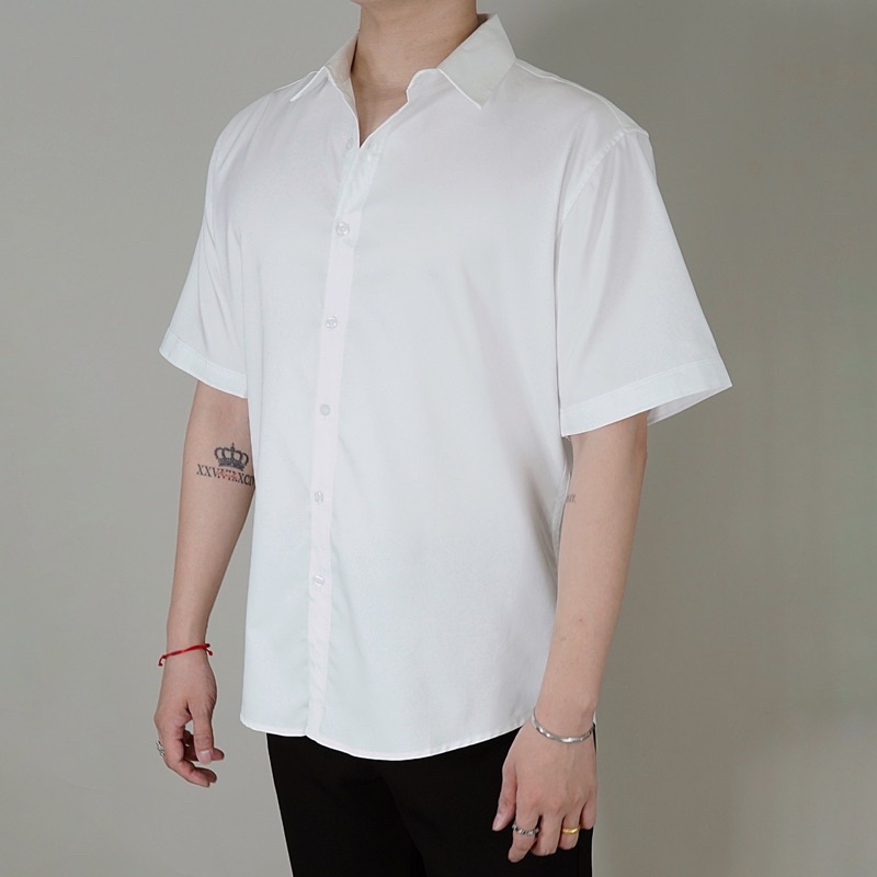 [bigsize &lt;130kg] Áo sơ mi cộc tay nam trắng trơn Maltrik studio chất lụa mềm mại có size lớn cho người béo