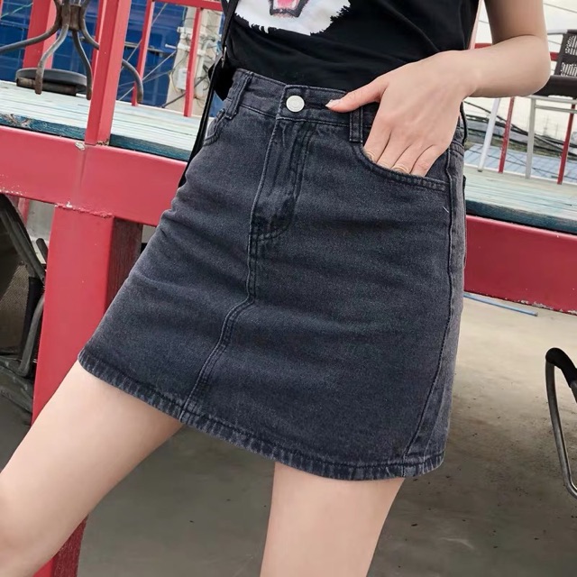 [60kg-90kg] Quần váy jeans Nữ BigSize lưng cao trên rốn, màu đen tuyền, có quần trong 2902