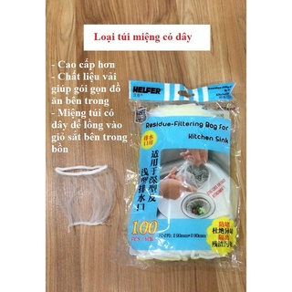 Bộ 100 túi lưới lọc rác LOẠI MIỆNG TÚI CÓ DÂY phù hợp đa số bồn rửa chén (HSN)