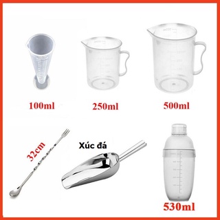 Combo Bộ 6 Dụng Cụ Pha Chế gồm 1 ly đong nhọn 100ml+1 ca 250ml+1 ca 500ml+