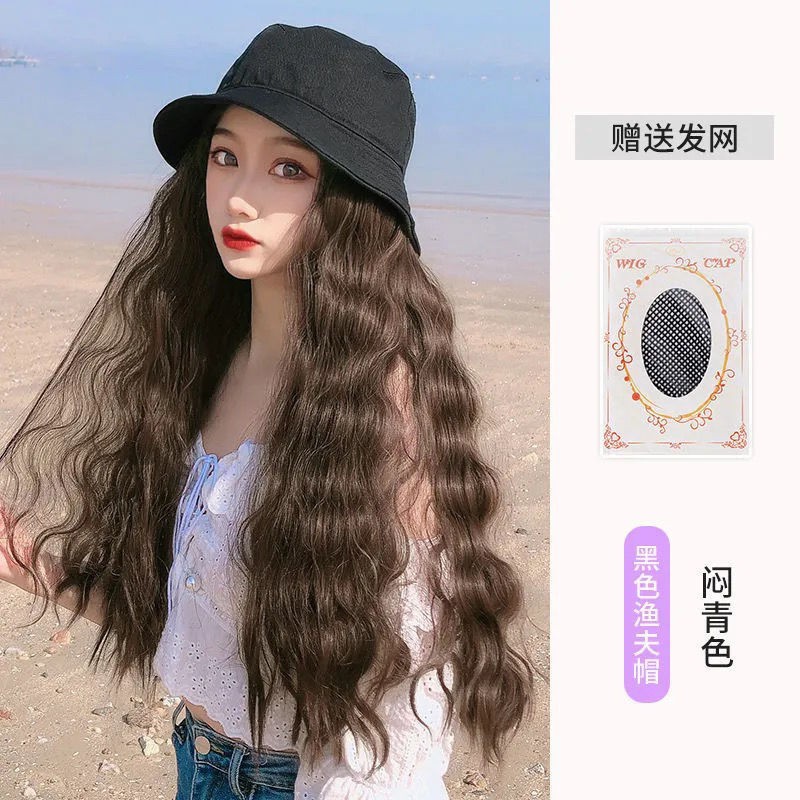 Tóc giả□wig hat integrated detachable female short hair wave wavelength curly long straight net red