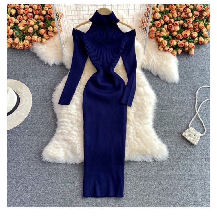 Đầm len nữ ôm body, đầm len hở vai gợi cảm