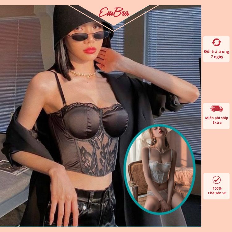 Áo bra nữ ren hoa siêu cấp có gọng dẻo áo bra sexy có dây mã EBALB06