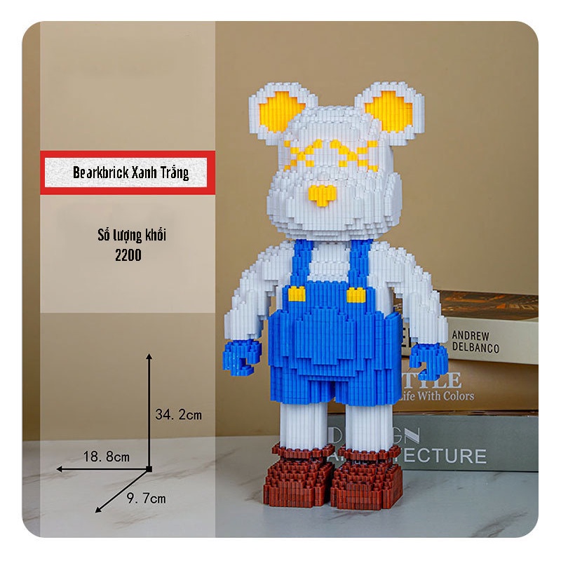 Lắp Ráp Xếp Hình Bearbrick 36Cm đầy đủ màu sắc tặng búa và đèn