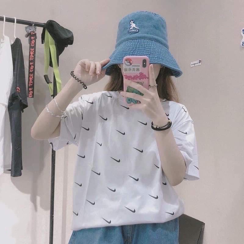 Áo thun tay lỡ họa tiết Nk in kín BIGOMALL - Áo phông nam nữ unisex Freesize Form Rộng 65kg