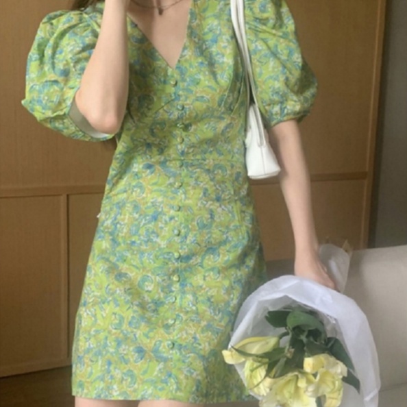 Đầm Hoa Tay Phồng Plus Size Thời Trang Cho Nữ